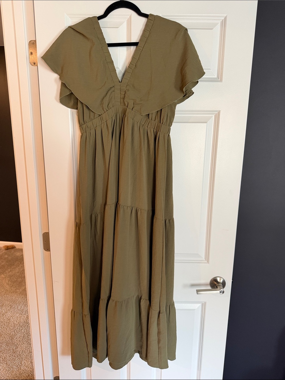 Olive Green Tiered Maxi Dress - Women's V-Neck